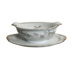 Vintage Princess China Goldwheat 1108 Gravy Boat Bowl with Attached Underplate